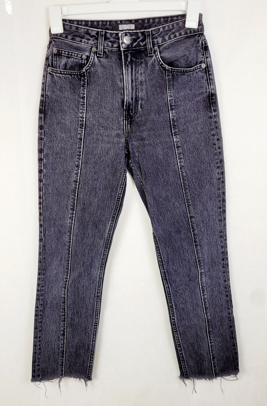 Reformation Pacific Wash black raw hem straight leg jeans Size 25 Grunge